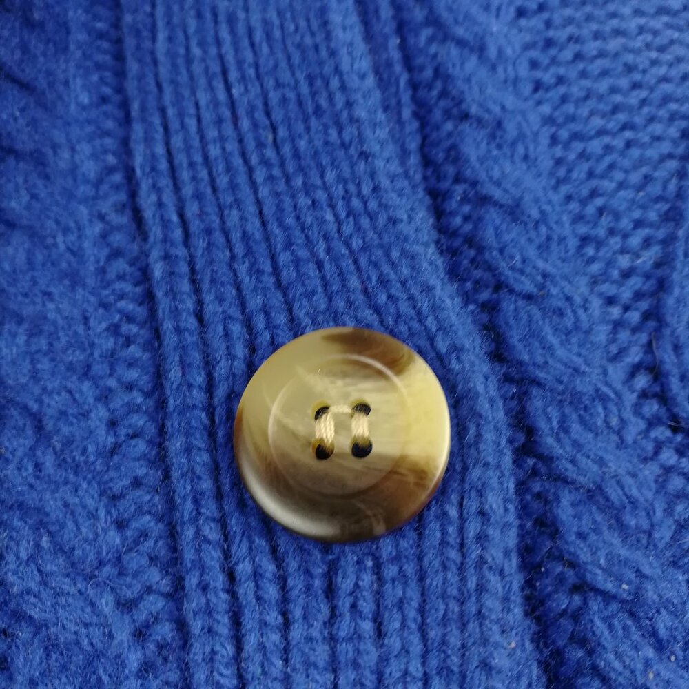 LL Bean Sweater Cardigan Extra Fine Merino Wool Cable Knit Blue Womens Medium - Picture 3 of 9